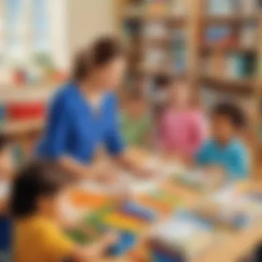 Preschool teacher organizing educational materials