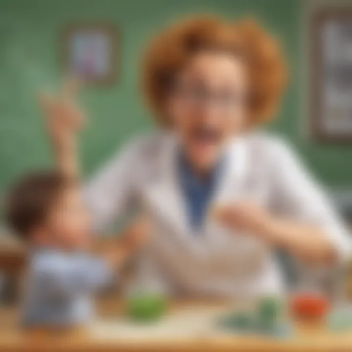 Illustration of a preschool teacher conducting a silly science experiment