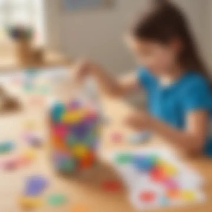 Preschooler assembling a gratitude jar with colorful notes