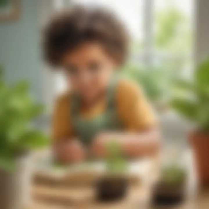 Preschooler conducting a simple plant growth experiment