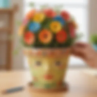 Preschooler decorating a flower pot for teacher