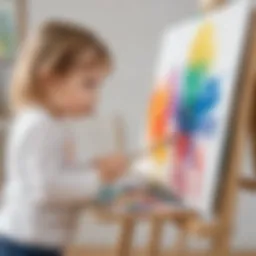 Preschooler painting on easel