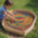 Preschoolers using colorful counting beads in outdoor learning activity