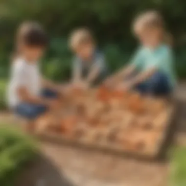 Natural Number Block Arrangement Preschoolers arranging number blocks in a natural outdoor setting