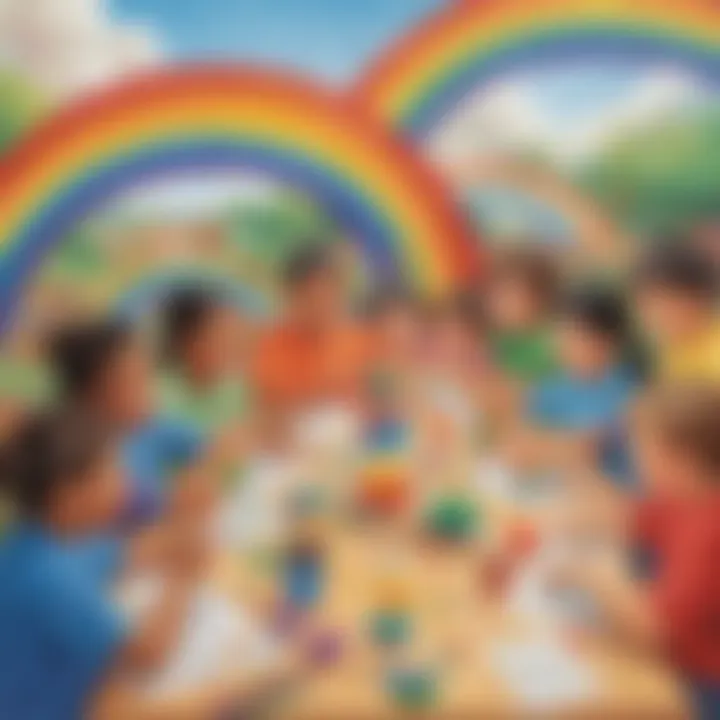 A group activity showcasing teamwork with rainbow colors
