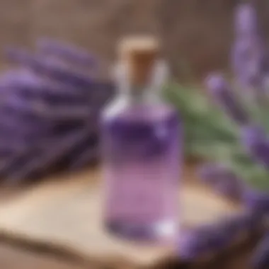 Lavender Elixir Lavender essential oil bottle with fresh lavender flowers