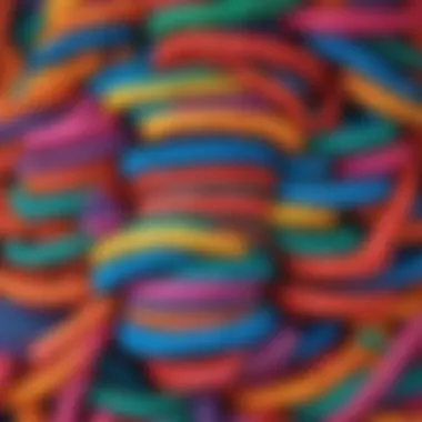 Rubber bracelets stacked in a mesmerizing pattern