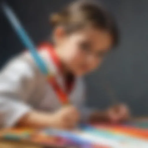 Young child crafting a saber with colorful paints