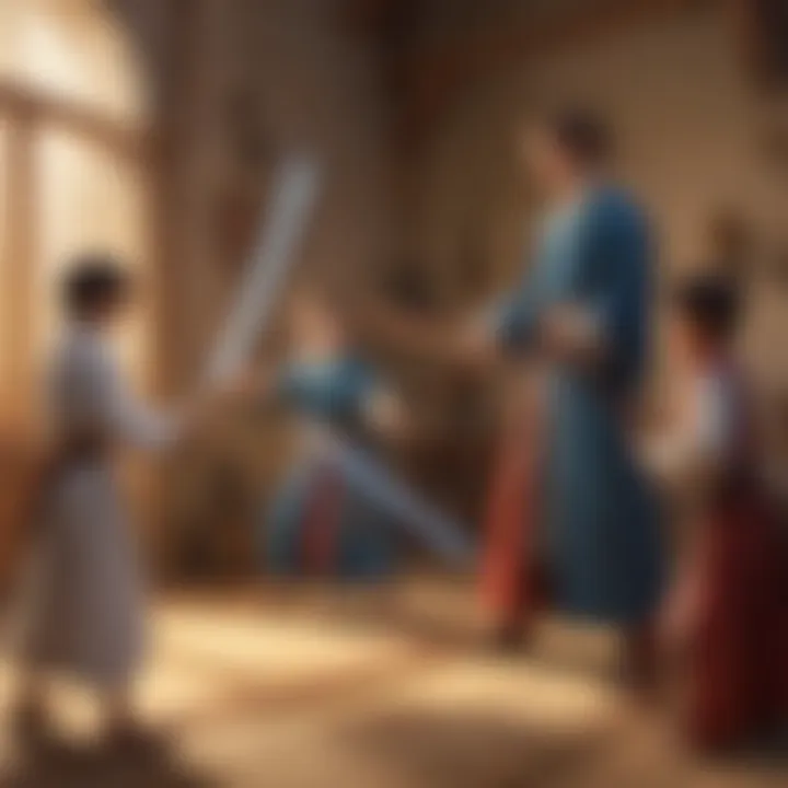 Group of kids playing a saber-themed educational game