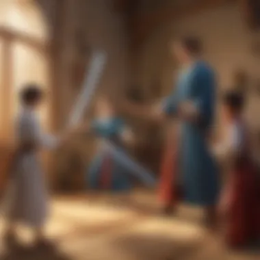 Engaging Educational Saber Game for Kids Group of kids playing a saber-themed educational game