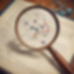 Abstract scientific background with magnifying glass and molecules