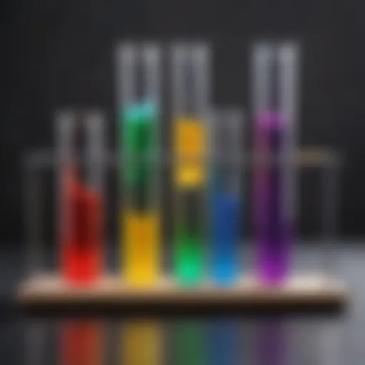 Colorful liquids in test tubes demonstrating a density experiment.