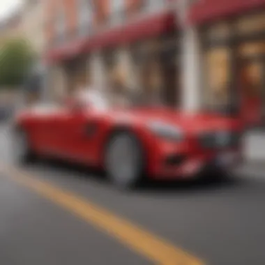 Young child riding in a sleek red luxury car