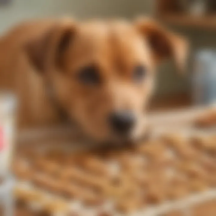 Dog sniffing freshly baked homemade dog treats