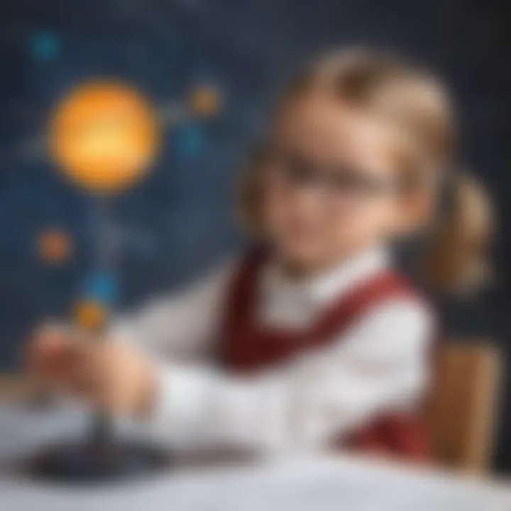 Kindergarten student conducting solar system experiment