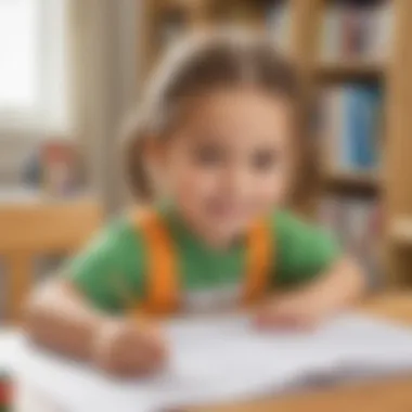 Engaged Kindergartener Practicing Spelling Illustration of a young child happily completing a spelling worksheet