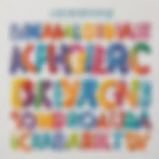 Illustration of colorful letters forming words on a kindergarten worksheet