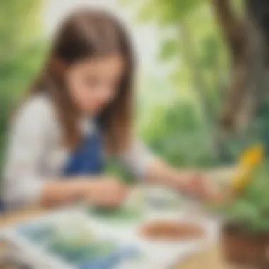 A young artist exploring watercolor techniques on a nature-themed artwork