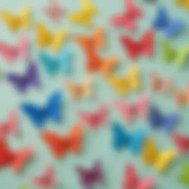 Kindergarten kids crafting paper butterflies in spring hues