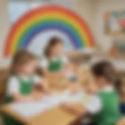 Kindergarten students engaged in rainbow craft activity
