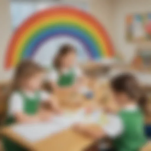 Kindergarten students engaged in rainbow craft activity