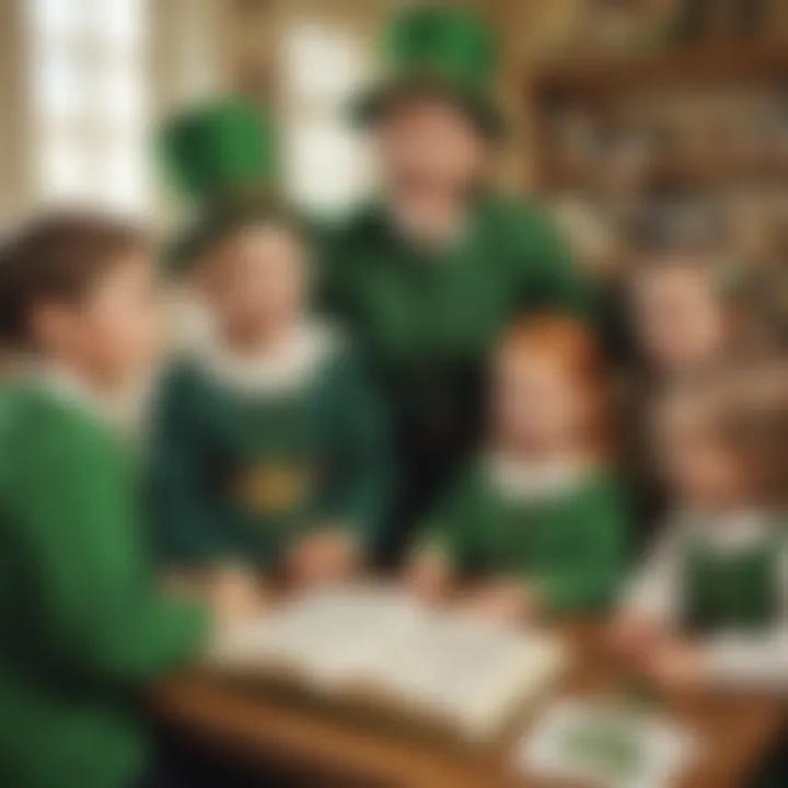 Kindergarten students learning about St. Patrick through storytelling