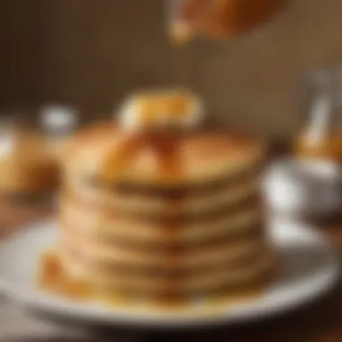 Stack of homemade pancakes with syrup drizzle