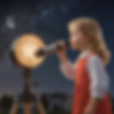 Inquisitive Kindergarten Girl Gazing at Celestial Wonders Kindergarten girl observing stars through telescope