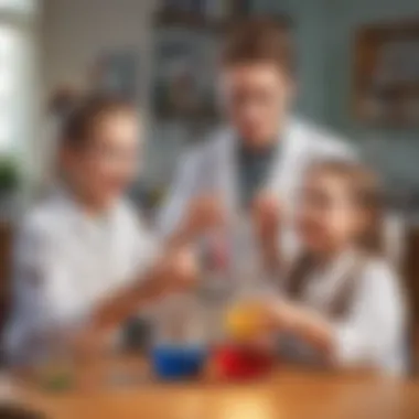 A playful scene of children engaged in a science experiment using safe materials.