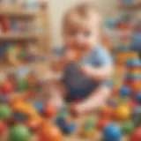 Infant exploring colorful toys