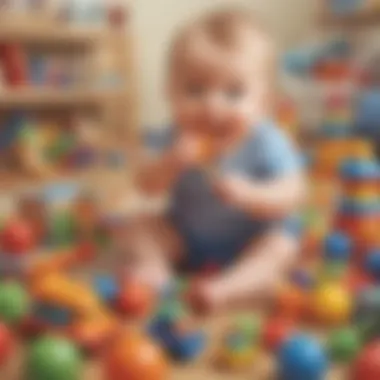 Infant exploring colorful toys