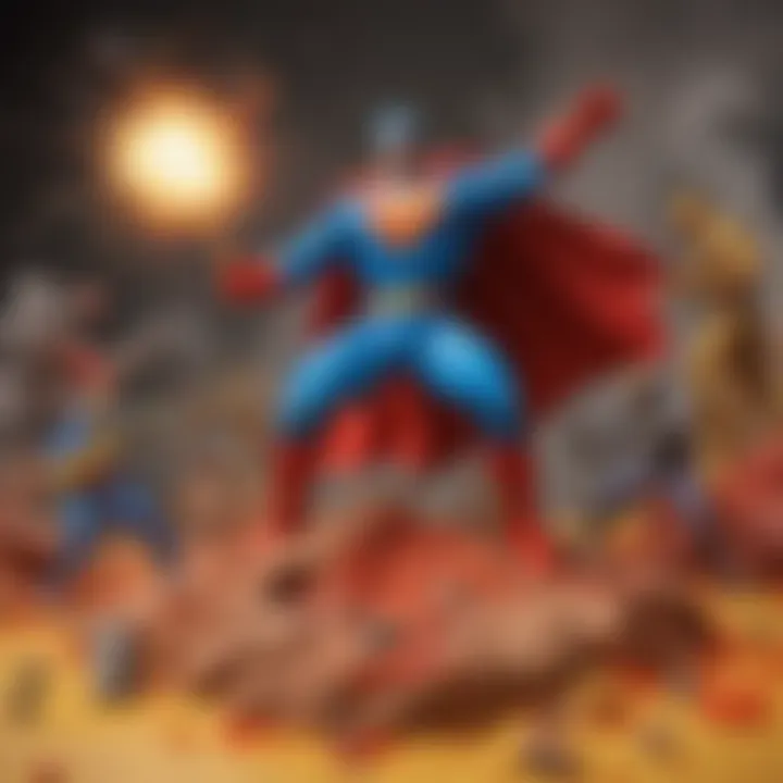 Play-Doh superhero battle scene with explosions