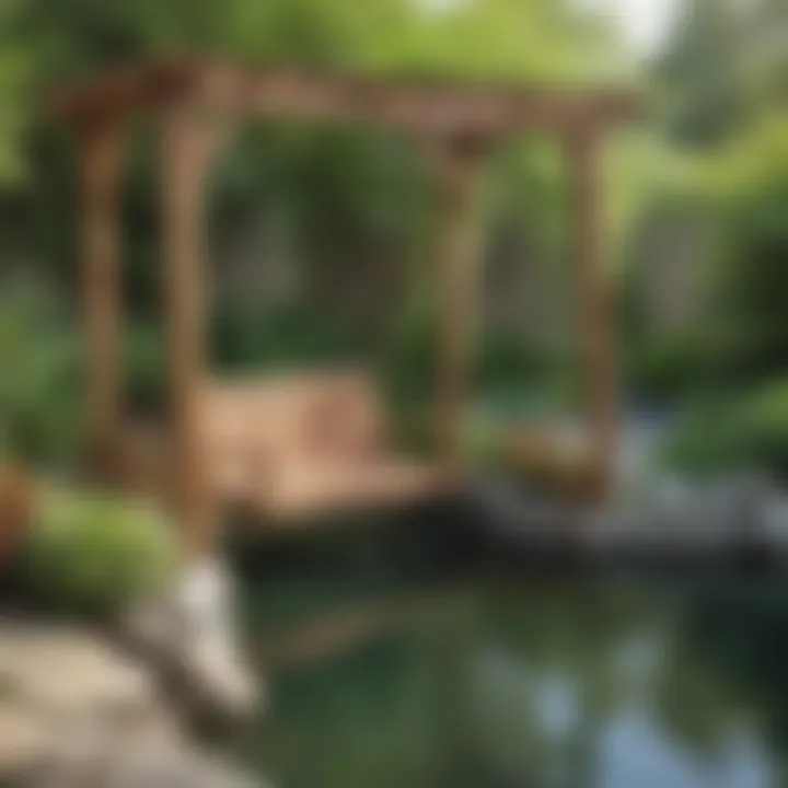 Swing Bench Overlooking Serene Water Feature