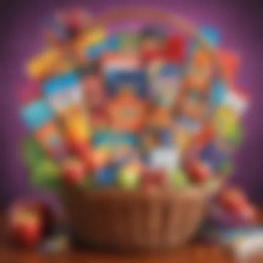 Colorful teacher appreciation basket filled with assorted goodies