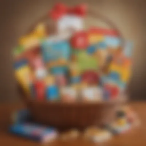 A beautifully arranged gift basket for teachers, filled with stationery and snacks.