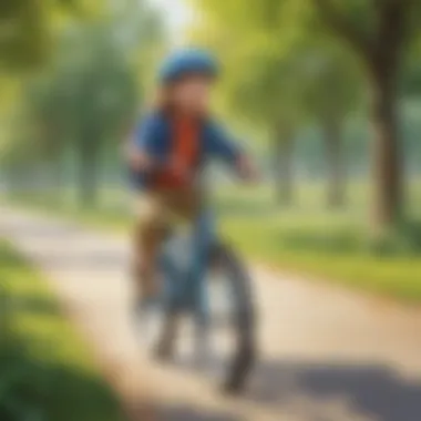 A child confidently riding a bicycle without training wheels in a park