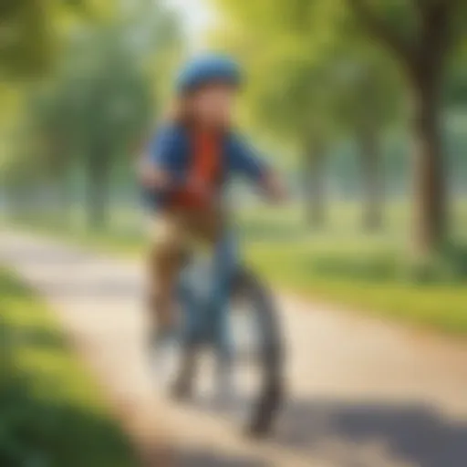 A child confidently riding a bicycle without training wheels in a park