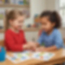 Illustration of preschoolers engaged in a compound word matching game