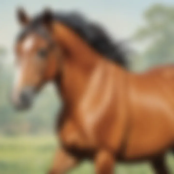A collection of completed horse colouring pages displaying a variety of artistic styles and colour schemes.
