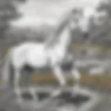 A beautifully detailed horse colouring page showcasing a majestic stallion in a serene landscape.