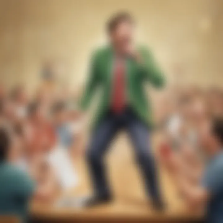 A comedian on stage delivering a punchline