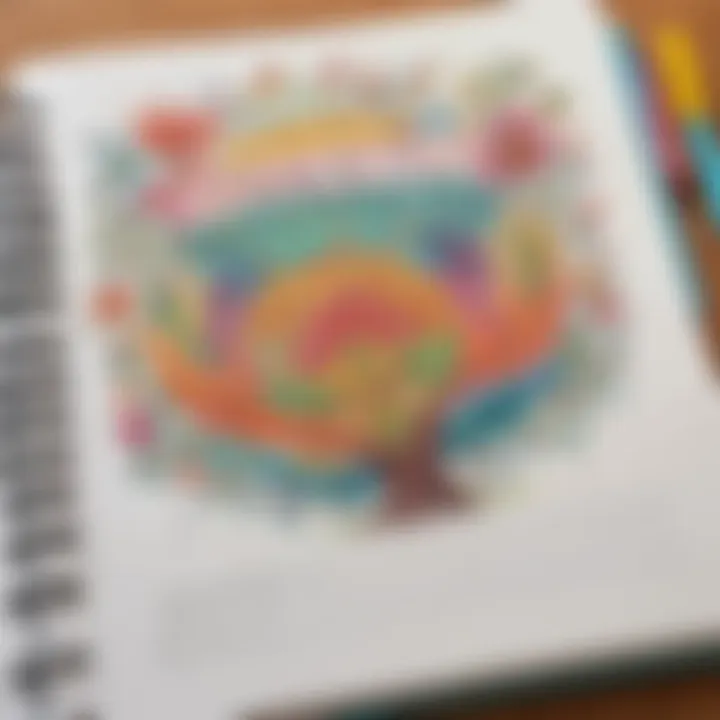 A close-up of a gratitude journal filled with colorful illustrations and positive affirmations.