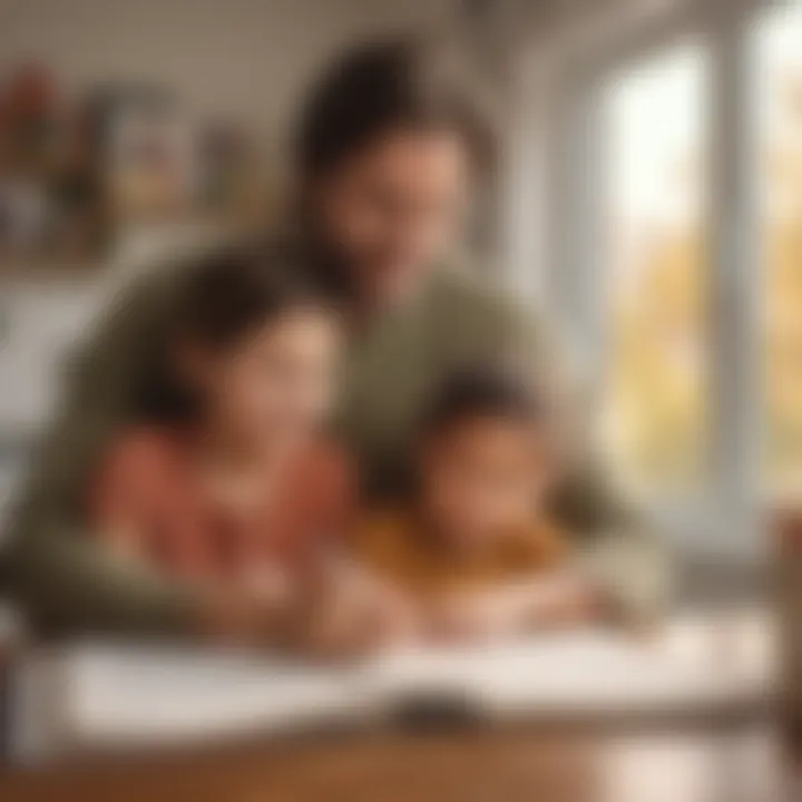A parent and child discussing entries in a gratitude journal at home.