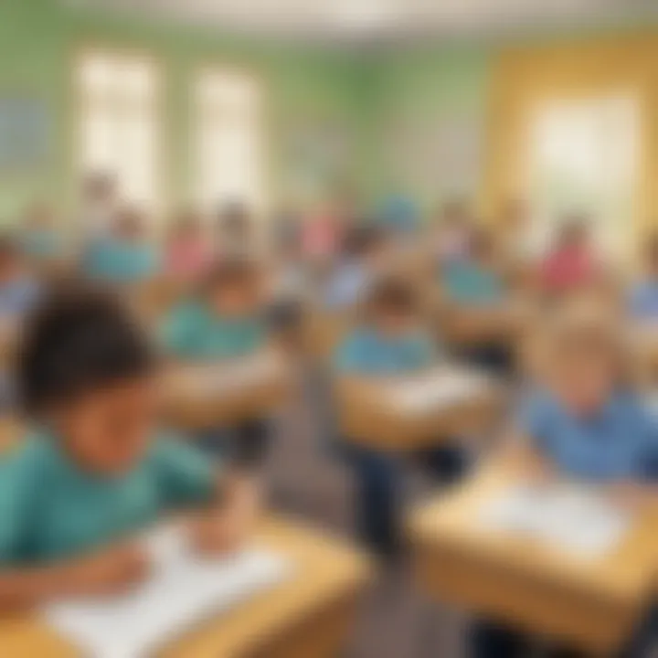 Classroom setting with children taking a spelling test