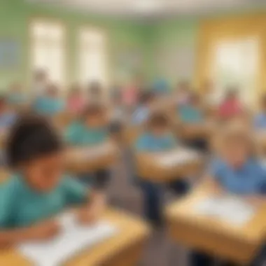 Classroom Spelling Assessment Classroom setting with children taking a spelling test