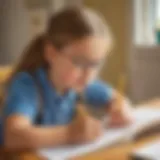Engaged child studying spelling words