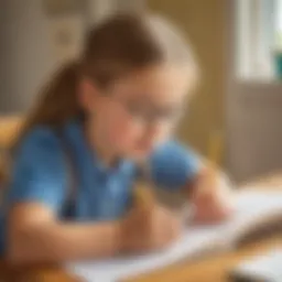 Engaged child studying spelling words