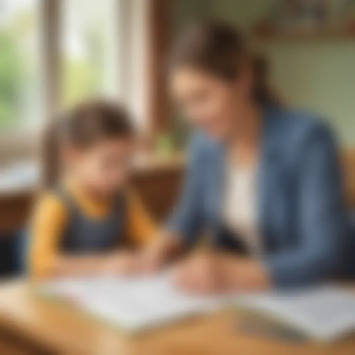Parent assisting child with spelling exercises