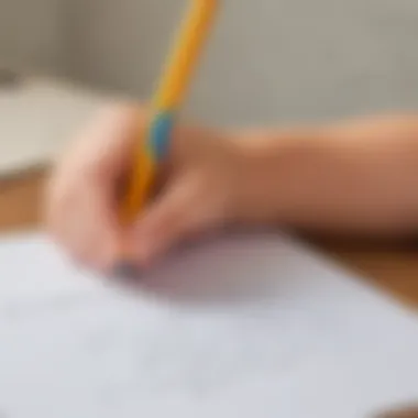 Mastering Name Writing Proficiency A close-up of a child's hand skillfully writing their name on paper.