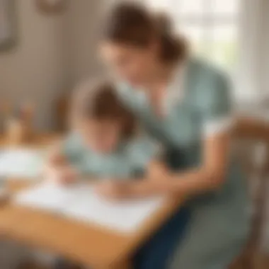 Nurturing Writing Skills Together A parent assisting a child with writing letters in a playful environment.